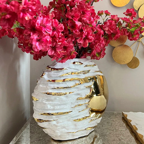 Factory Direct Electroplating Gold Light Luxury Decoration Simple Flower Desktop Ornaments Flower Shop Ceramic Vase for Home