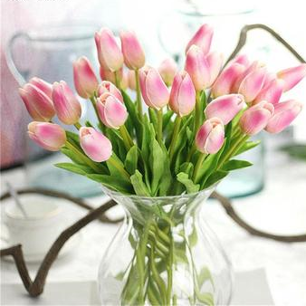 Pink Tulips Artificial Flowers for Home & Wedding decoration - Belly Pots