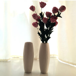 Waterfall Textured Elegant Design White Ceramic Flower Vase - Belly Pots