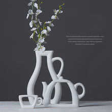 Fashion Modern Tea Cup Style White Ceramic Tabletop Vase - Belly Pots