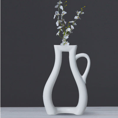 Fashion Modern Tea Cup Style White Ceramic Tabletop Vase - Belly Pots