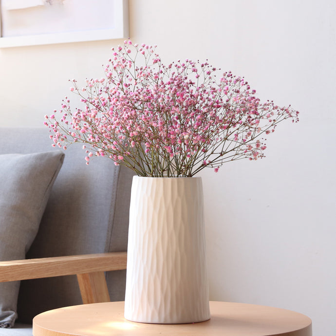 Natural Wavy Design White Ceramic Flower Vase - Belly Pots