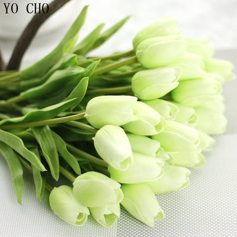 Green Tulips Artificial Flowers for Home & Wedding decoration - Belly Pots