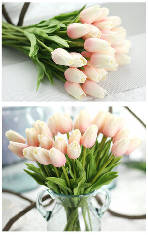 Light Pink Tulips Artificial Flowers for Home & Wedding decoration - Belly Pots