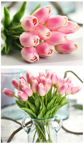 Pink Tulips Artificial Flowers for Home & Wedding decoration - Belly Pots