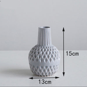 Modern Minimalist White Striated Ceramic Vase - Belly Pots