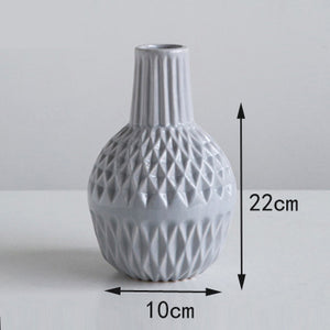 Modern Minimalist White Striated Ceramic Vase - Belly Pots