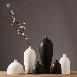 Modern White /Black Ceramic Vase - Belly Pots