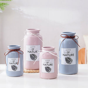 Love of Nature Pink Blue Ceramic Vase with Rope Leaf Design - 1pc - Belly Pots