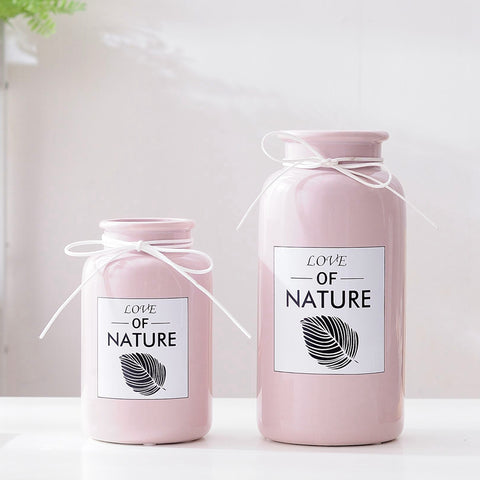 Love of Nature Pink Blue Ceramic Vase with Rope Leaf Design - 1pc - Belly Pots