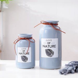 Love of Nature Pink Blue Ceramic Vase with Rope Leaf Design - 1pc - Belly Pots