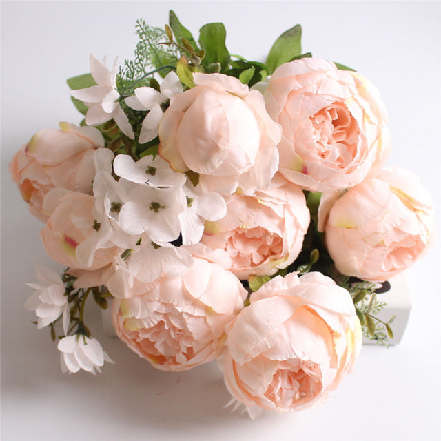Artificial Peony Silk Flowers Bouquet - Belly Pots