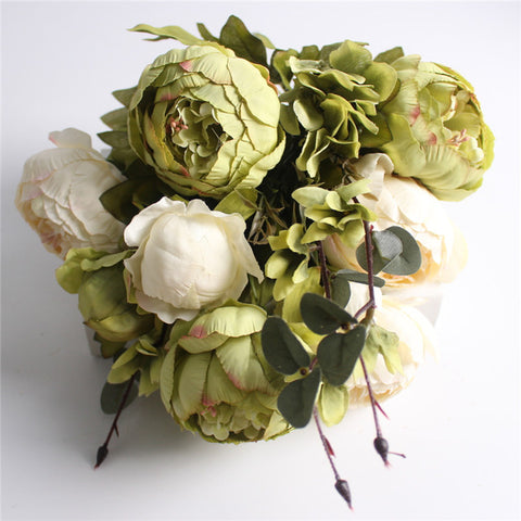 Artificial Peony Silk Flowers Bouquet - Belly Pots