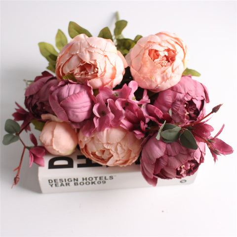 Artificial Peony Silk Flowers Bouquet - Belly Pots