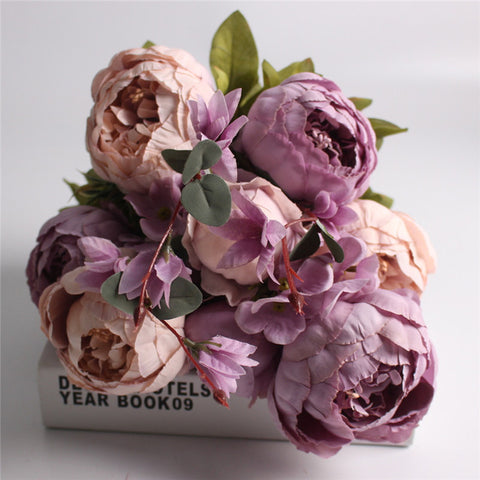 Artificial Peony Silk Flowers Bouquet - Belly Pots