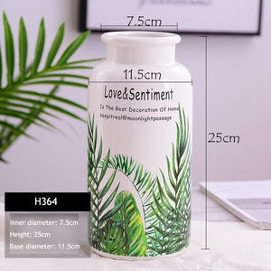 Natural Green Leaf Design Ceramic Flower Vase - 1pc - Belly Pots