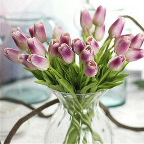 Lavendar Tulips Artificial Flowers for Home & Wedding decoration - Belly Pots