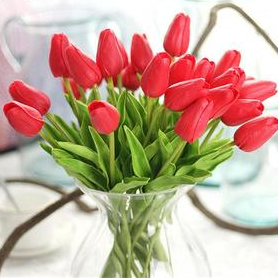 Red Tulips Artificial Flowers for Home & Wedding decoration - Belly Pots