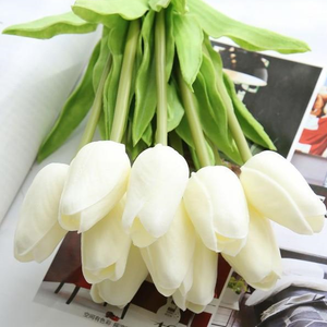 White Tulips Artificial Flowers for Home & Wedding decoration - Belly Pots