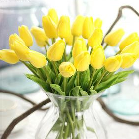 Yellow Tulips Artificial Flowers for Home & Wedding decoration - Belly Pots